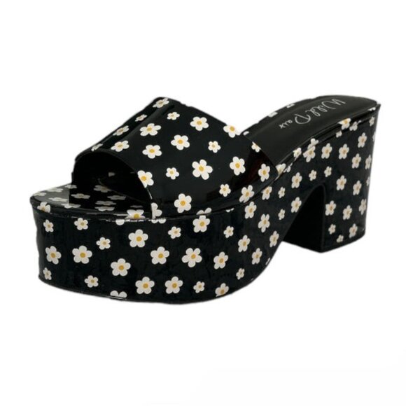 Wild Pair MELBORNEP Women's Platform Block Heel Slide Sandals Black Daisy - Picture 1 of 8